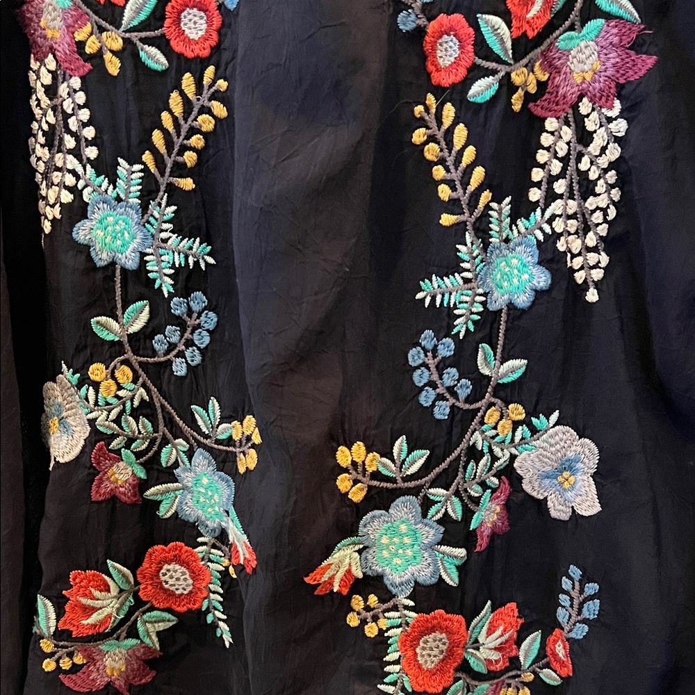 Johnny Was Black Blouse with Colorful Floral Embroidery - Picture 5 of 7